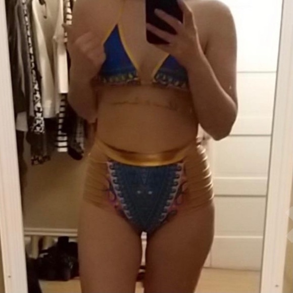 Purple coral & gold strappy high waisted bikini M - Picture 2 of 5
